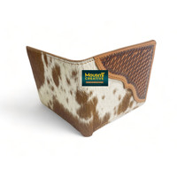 Gaya barat asam cuci rambut pada dompet kulit lipat Bi kulit dompet pria dengan Tooled kulit Patch Multi desain tersedia