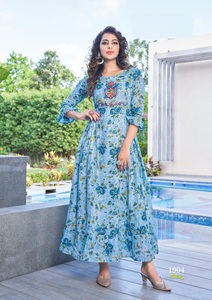 Vestido cómodo Kurtis con estampado de lámina de algodón pesado de primera calidad para adultos Material de rayón al por mayor con algodón de centro comercial interior - Product Image 6