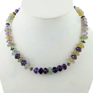 Collier bohème vintage en pierres précieuses, perles violettes, vertes, turquoise, grenat, jade avec plaqué or, bijoux élégants, cadeau - Product Image 1