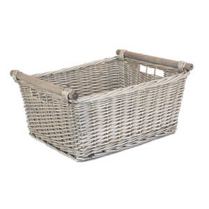 Panier tissé lavé gris avec manche en bois Panier De Rangement En Osier avec un design élégant - Product Image 4