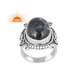 แหวนเงินแท้ชุบออกซิไดซ์ประดับพลอยมอสอาเกตสีเขียวธรรมชาติ ดีไซน์ทันสมัย สำหรับผู้หญิง ของขวัญสำหรับเธอ - Product Image 1