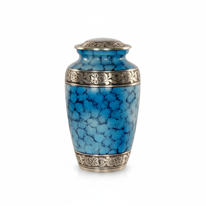 Urne funéraire en marbre bleu de style européen exquis pour les cendres humaines - Urne en métal élégante avec détails gravés, capacité de 200 pouces cubes - Product Image 1