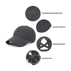 หมวกเบสบอลผ้าโพลีเอสเตอร์/ ผ้าฝ้ายสีดำหมวกเบสบอล6แผง - Product Image 4