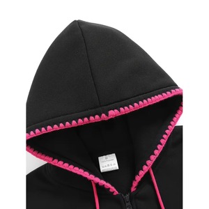 Wholesale <b>Mens</b> & Womens Half-Zip Hooded Sweatshirt <b>Black</b>/Pink Accents Contrast Lining Adjustable Drawstring Hood Kangaroo Pocket - Product Image 3