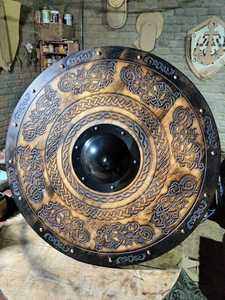 Nuevo color azul único Último diseño Escudo de madera y metal pesado Escudo vikingo redondo medieval Profesional hecho a medida - Product Image 6