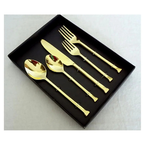 Modern Gold Solid Cutlery Set Flatware Silverware Dinnerware Kitchenware Home Utensils Essentials Spoon Fork Mirror Polished