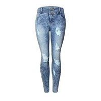 Jean droit en denim respirant taille haute pour femme avec broderie boutonnée, délavage coloré, poches latérales, style vintage décontracté streetwear