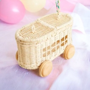 Carrito de juguete de ratán Natural al mejor precio, carrito de cesta portátil para guardería, carrito de bebé de ratán hecho a mano, regalo para niños de 3 años en adelante - Product Image 2