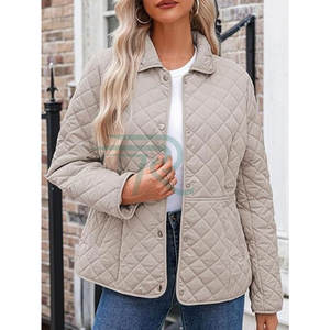 Veste matelassée épaisse d'automne pour femme, respirante, en coton élasthanne brillant, fermeture éclair, style uni, grande taille, poche kangourou - Product Image 2