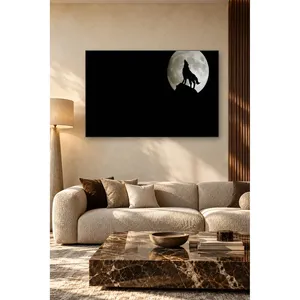 Impression sur toile Fida Black Night Wolf Silhouette hurlant au clair de lune - Product Image 1