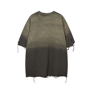 T-shirts en tricot vintage à logo imprimé personnalisé, effet délavé, appliqué, déchiré, coupé, cousu, lavage à l'acide, blanc, 100% coton, coupe ample, manches courtes - Product Image 5