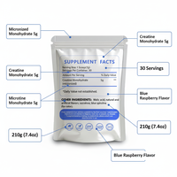 Créatine monohydrate micronisée en poudre, saveur framboise bleue, marque privée OEM, vente en gros pour compléments nutritionnels sportifs