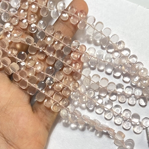 Venta al por mayor de cuentas de briolette facetadas de cuarzo rosa en forma de pera 6x8mm forma de almendra calibrada suministros de cuentas de color rosa - Product Image 3