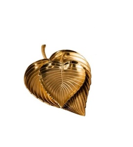 ชุดถาดเสิร์ฟรูปใบไม้สีทอง2ใบสำหรับงานรับประทานอาหารและงานอีเวนต์ถาดเสิร์ฟทองแผ่นตกแต่งที่ไม่เหมือนใคร - Product Image 1