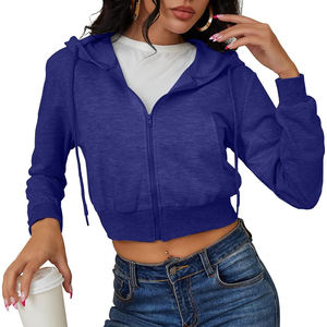 Sudadera Corta Ligera y Transpirable con Cremallera para Invierno, Sudadera de Manga Larga para Mujer, Estilo Urbano, en Color Sólido - Product Image 2