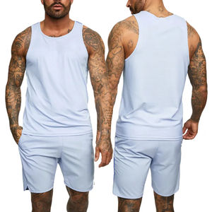 ขายส่งผู้ชายที่กําหนดเองคุณภาพสูงที่กําหนดเอง 2 ชิ้นชุดเสื้อยืดพิมพ์และชุดสั้นสําหรับผู้ชายคู่ชุดผู้ชายผ้าฝ้ายเสื้อยืด - Product Image 2