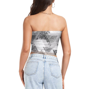 Top tube sans bretelles pour femmes avec motif de couleur monochrome imprimé par sublimation - Design de motif gris sans manches Tops tube pour femmes - Product Image 2