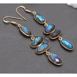 Pendientes de piedras preciosas de labradorita de latón chapado en oro de 18 quilates para mujer y niña, lote hecho a mano al por mayor, joyería, pendientes de latón - Product Image 3