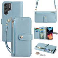 Étui de téléphone en cuir PU de luxe pliable avec fentes pour cartes, ceinture et cordon, portefeuille pour S24 S25 Ultra