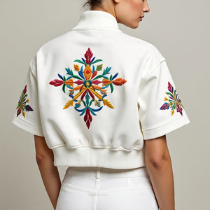 Vestes courtes universitaires pour femmes Bomber de broderie personnalisée Varsity Jacket femmes Crop Zipper Varsity femmes - Product Image 5