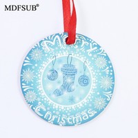 Adorno Navideño Colgante para Árbol de Navidad, Certificado EN71, 76x76mm, 3mm de Grosor, Sublimación UV, Blanco Brillante con Cinta Roja, Adorno de MDF, MDFSUB