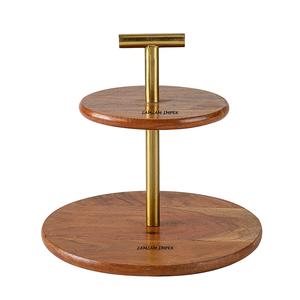 Nouveau support à gâteau rond à 2 étages élégant en bois d'acacia et en métal, support à cupcakes et à desserts, lavage à la main uniquement - Product Image 1