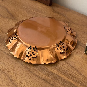 engraved copper coaster floral embossed copper saucer hammered finish copper plate artisan handcrafted tea coaster - Product Image 5