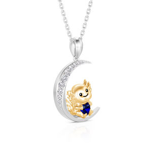 Jeulia Luna Astra Custom Moonlit Axolotl Heart Birthstone Pendant Necklace in 18K Gold Over Stainless Steel - Product Image 2