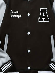 Vestes universitaires sans col personnalisées pour hommes et femmes, en laine/polyester, manches en cuir, tenue décontractée et athlétique, logo frontal, 2025 - Product Image 6