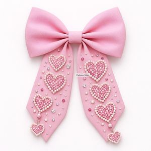 Lazo para el Cabello de Regalo de San Valentín, Lazos Hechos a Mano con Cuentas de Perlas y Corazón para Mujeres y Niñas - Product Image 5