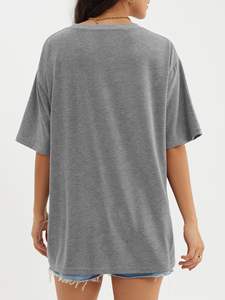 Camiseta extragrande informal de algodón 100% de peso pesado para mujer, transpirable, Ecológica de verano con decoración de botones - Product Image 5