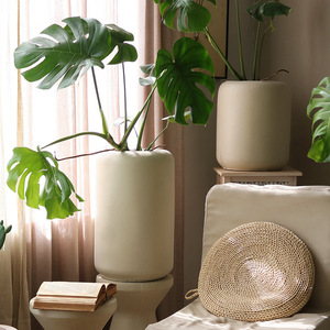 Nordico minimalista cilindrico ecologico leggero <span class=keywords><strong>cemento</strong></span> pavimento-Standing vasi di fiori foro di drenaggio per l'ufficio del soggiorno - Product Image 2