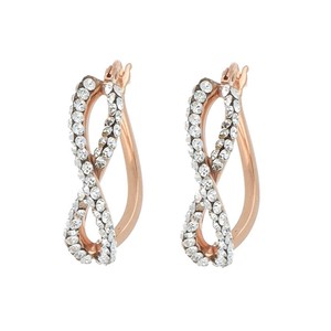 Boucles d'oreilles DelPia Style Infini, tube externe 10 % or 18 carats sur argent sterling 925, cristaux blancs à l'intérieur, rose 10x15mm - Product Image 2