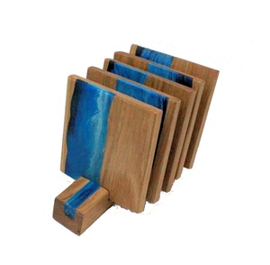 Ensemble de sous-verres en résine et bois avec support pour restaurant à la maison thé café table Premium bois résine sous-verre Look moderne - Product Image 3