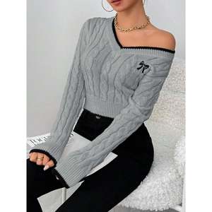 Women's Casual Knit <b>Cardigan</b> <b>Sweater</b>-Long Sleeve V-Neck Plus Size Embroidered Silk Breathable for Autumn & Winter - Product Image 5