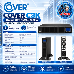 UPS Monofásico de 3KVA 3000W con Baterías, Doble Conversión, Tipo Rack/Torre SAI ONLINE - Product Image 3