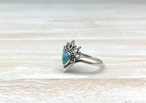 Anillo clásico de plata maciza 925, joyería para mujer, Plata de Ley 925, piedras preciosas Larimar, estilo bohemio, anillo hecho a mano, Regalo para mamá - Product Image 2