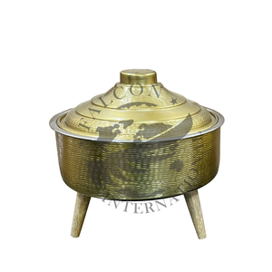 หม้ออุ่นอาหารสแตนเลสสตีลสำเร็จรูปสีทองทรงกลมสไตล์คลาสสิกอุปกรณ์อุ่นอาหารทำจากโลหะมาใหม่ - Product Image 1