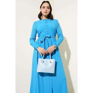 Vestido Básico Azul con Cinturón Abotonado Estilo Casual - Product Image 3