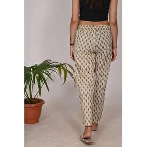 Cómodos pantalones de dormir de algodón para mujer, pijamas estampados en bloque con cintura elástica, pantalones de dormir elegantes - Product Image 5