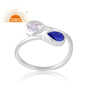 Diseño de textura Plata de ley Cristal natural Cuarzo y lapislázuli Anillo de piedras preciosas Diseño personalizado Fabricante de joyas - Product Image 1