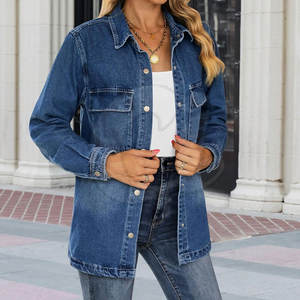 Solid Color Outdoor Use Jeans Jacket <b>Covered</b> <b>Button</b> Jeans Jackets For Women In Stock Jeans Jacket - Product Image 3