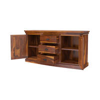 Meuble de cuisine rustique en teck massif de style mid-century, buffet réglable avec grille en fer forgé