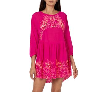 Handmade Designer Summer <b>Dress</b> Boho Print Three Quarter <b>Sleeves</b> Mini Length Button Decoration Woven Natural Sustainable Washable - Product Image 1