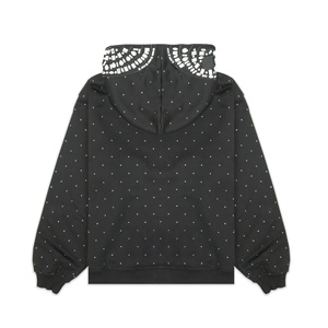 Sudaderas con capucha de cara completa vintage, Sudadera con capucha con cremallera de algodón pesado de gran tamaño con logotipo estampado de diamantes de imitación personalizado - Product Image 5