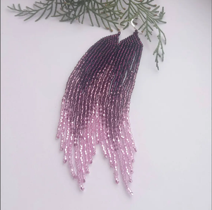 Boucles d'oreilles à franges perlées Boucles d'oreilles en perles violettes Crochet d'oreille en argent 925 Boucles d'oreilles longues Boucles d'oreilles en perles Ombre Bijoux en perles - Product Image 3