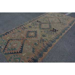 Kilim Beige Vert Laine Tapis 5.3X11.1 ft Turc Grande Surface Plat Tissage Latex Support Rectangle Motif pour Couloir Chambre Tapis - Product Image 2