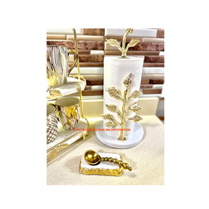 Soporte de papel tisú de acero inoxidable de lujo en oro y plata Diseño moderno para hoteles y baños de lujo Artesanía de hoja de oro - Product Image 1