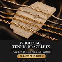 Bracelet Tennis Iced Out en Acier Inoxydable Plaqué Or 18K avec Zircons Cubiques pour Femme – Luxe Léger, Vente en Gros