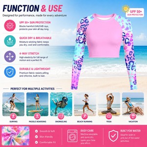 เสื้อครอปแรชการ์ดสำหรับผู้หญิง ป้องกันรังสียูวี 50+ แขนยาว สำหรับเล่นเซิร์ฟและว่ายน้ำ ผ้าโพลีเอสเตอร์ 100% แห้งเร็ว ระบายอากาศได้ดี ป้องกันแสงแดด - Product Image 2